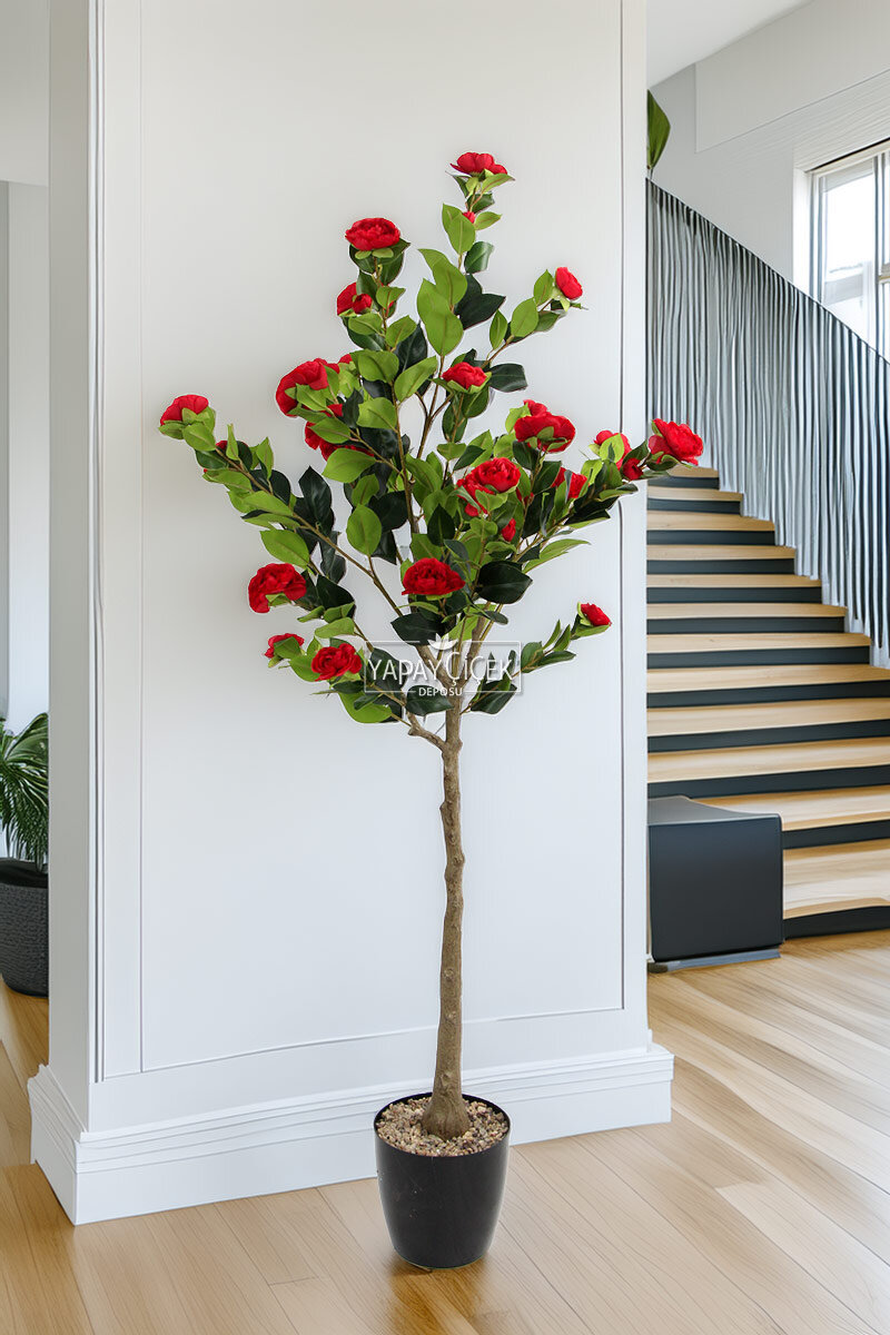 Yapay Premium Gül Ağacı 170 cm Kırmızı
