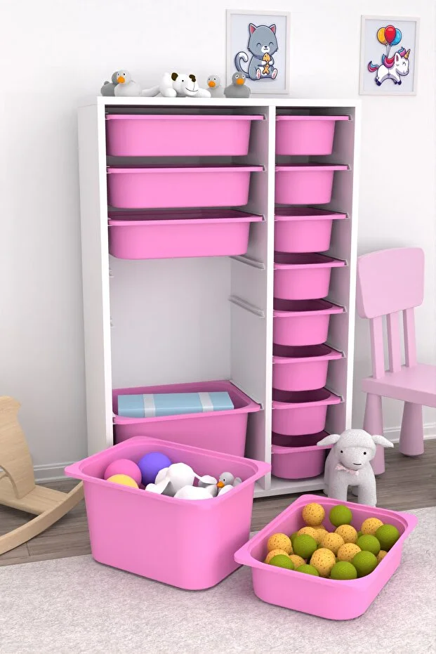 Rine 14 Sepetli Çok Amaçlı Oyuncak Dolabı Açık Pembe