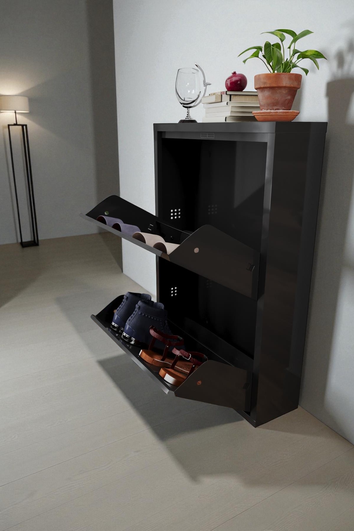 İkili Metal Ayakkabılık Siyah 