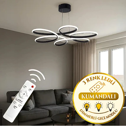 Linda Siyah Kumandalı 3 Renk 60 cm Sarkıt Avize Linda Siyah Kumandalı 3 Renk 60 cm Sarkıt Avize