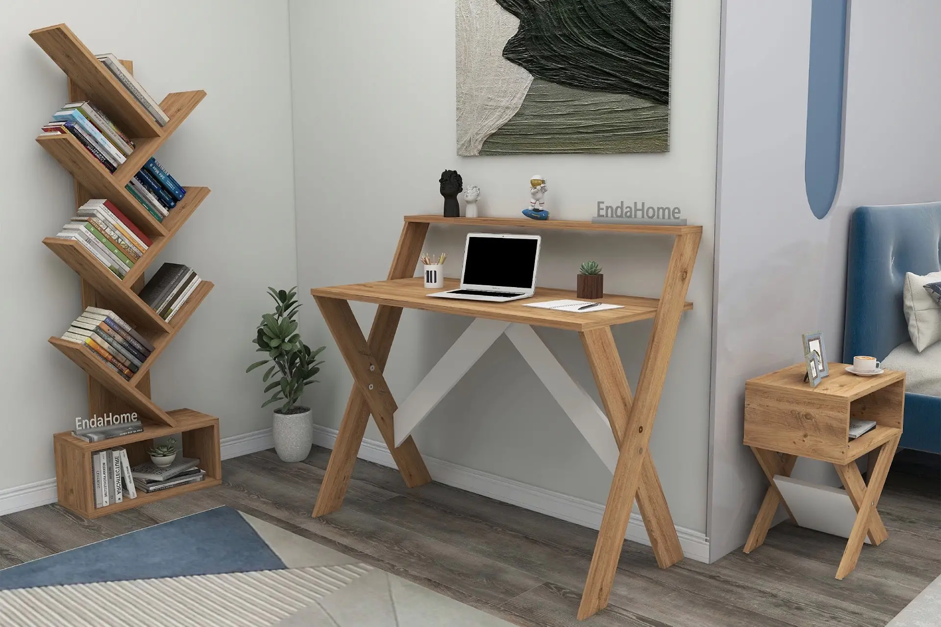 Çalışma Odası Seti Çalışma Masası Kitaplık Komodin Çalışma Masası Kitaplık Seti 