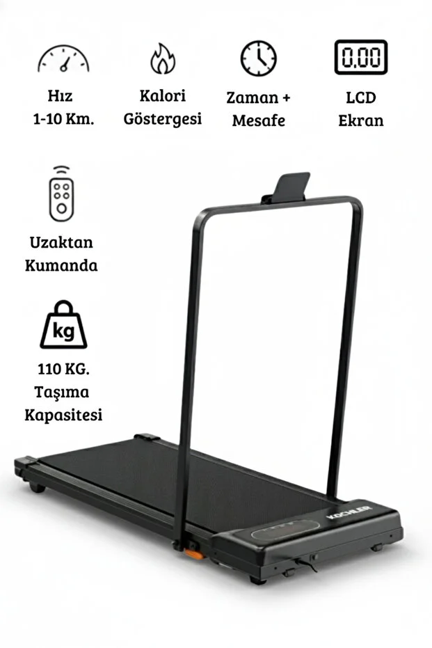 kochler Uzaktan Kumandalı Katlanabilir Portatif Yürüyüş ve Koşu Bandı – 1.5 HP