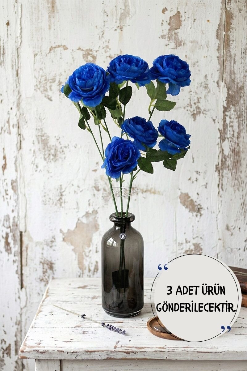 Yapay Çiçek Pastel 3 Adet Çöl Gülü 60 cm Lacivert