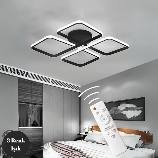 Novem Siyah Plafonyer Kumandalı Ultra Süper 3 Renk Işık Ledli Avize
