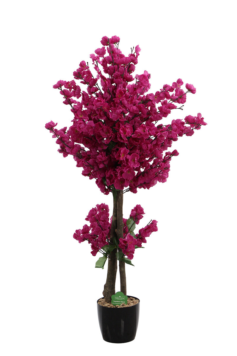 Saksıda Yapay 2 Gövdeli Bahar Dalı Ağacı 100 cm Mor