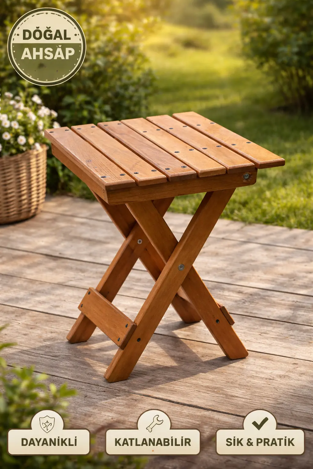 Ahşap katlanır tabure Ahşap katlanır tabure