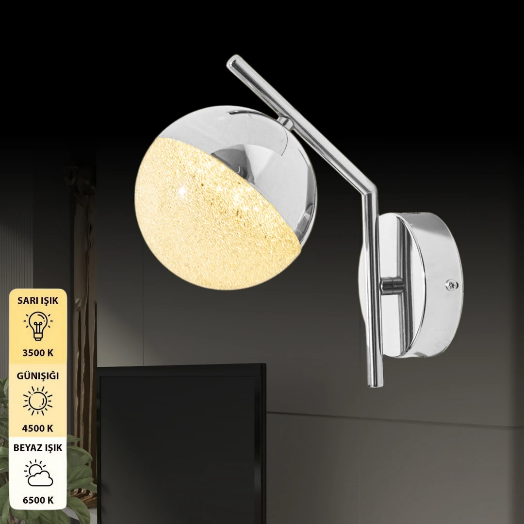 Valencia Krom 3 Renk Ledli Lüks Modern Tasarım Tekli Ledli Aplik Valencia Krom 3 Renk Ledli Lüks Modern Tasarım Tekli Ledli Aplik