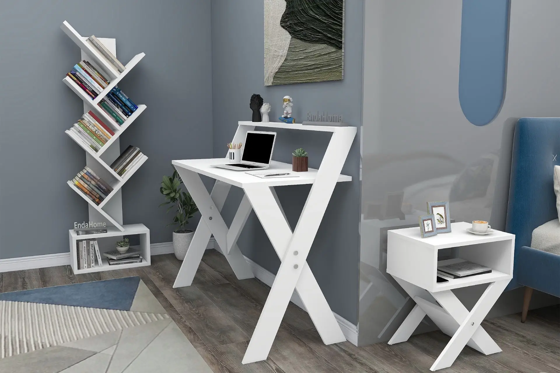 Çalışma Odası Seti Çalışma Masası Kitaplık Komodin Çalışma Masası Kitaplık Seti 