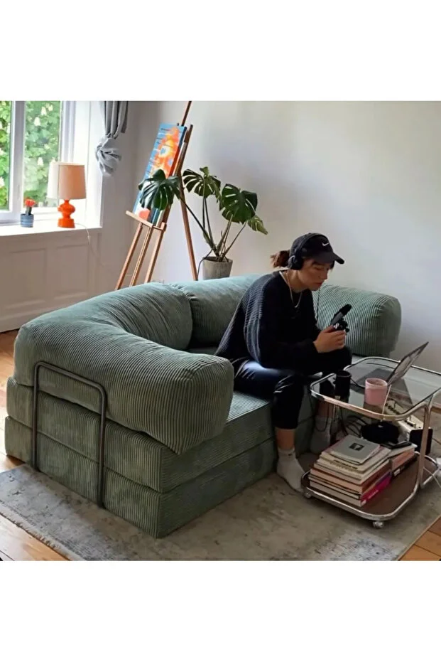 Legoom Kanepe - Fitilli Kadife Yıkanır Silinir Pratik Yer Yatağı Pati Dostu - Yeşil