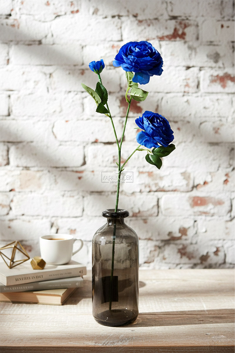 Yapay Çiçek Pastel 3 Adet Çöl Gülü 60 cm Lacivert