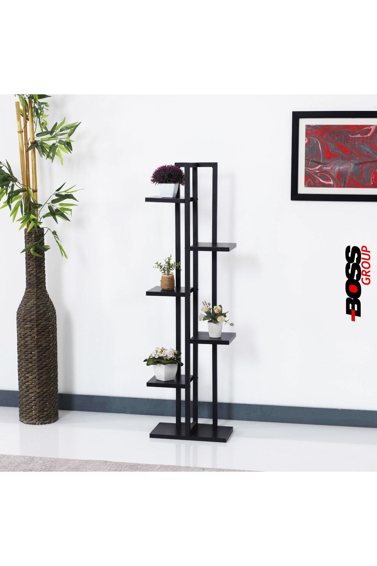 Çiçeklik 6 Bölmeli Raf Metal Çerçeveli Sağlam Modern Siyah Çiçeklik Saksı Düzenleyici Raf Stant