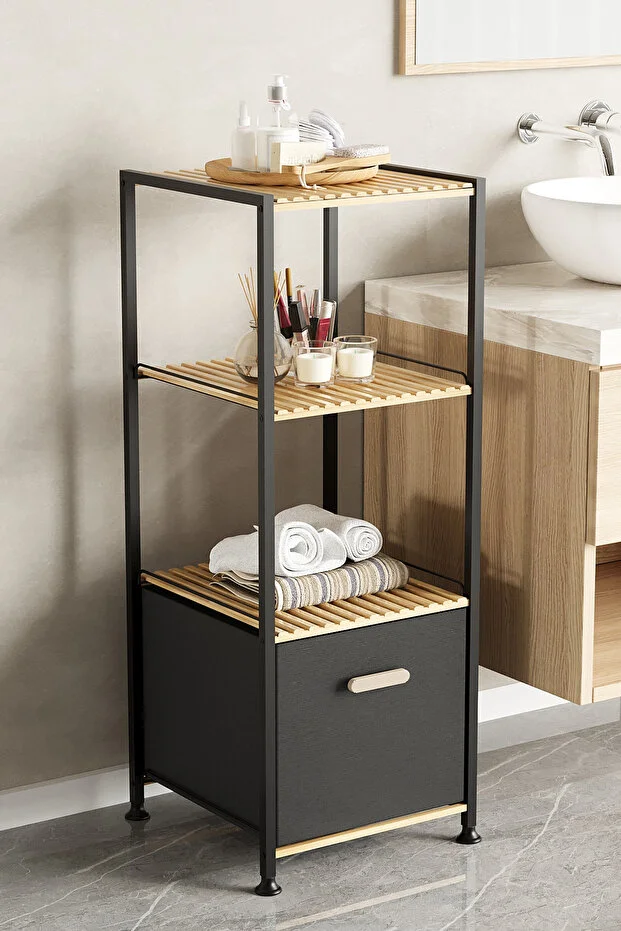 Banyo Rafı Banyo Düzenleyici Çok Amaçlı Dolap 3 Katlı Düzenleyici Kumaş Sepetli Raf