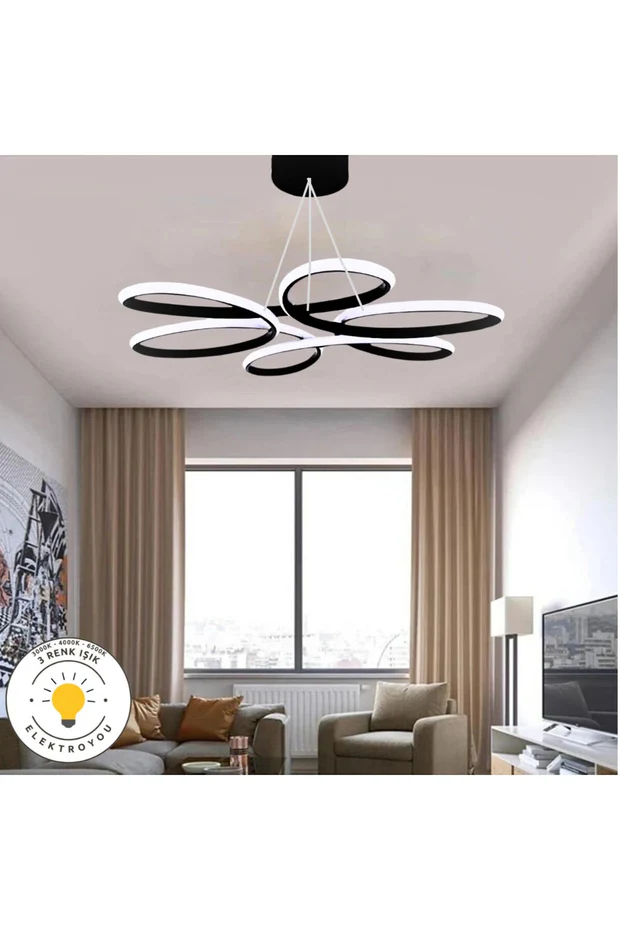 Nipul Siyah Sarkıt Modern Kumandalı 3 Renk Ledli Avize Nipul Siyah Sarkıt Modern Kumandalı 3 Renk Ledli Avize