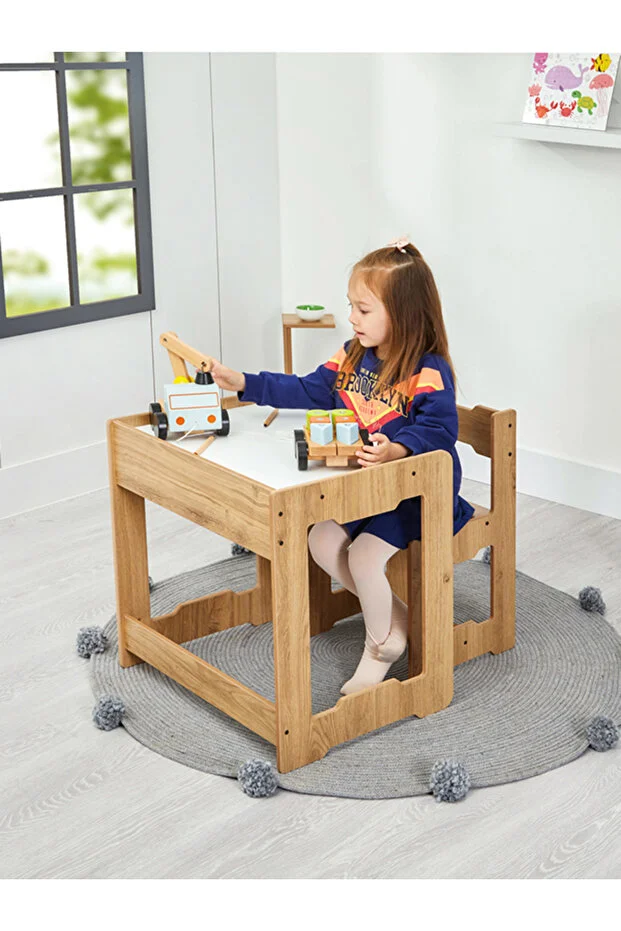 4-6 Yaş Ahşap Montessori Aktivite Oyun Çalışma Masa ve Sandalye Seti (1 masa+1 Sandalye)