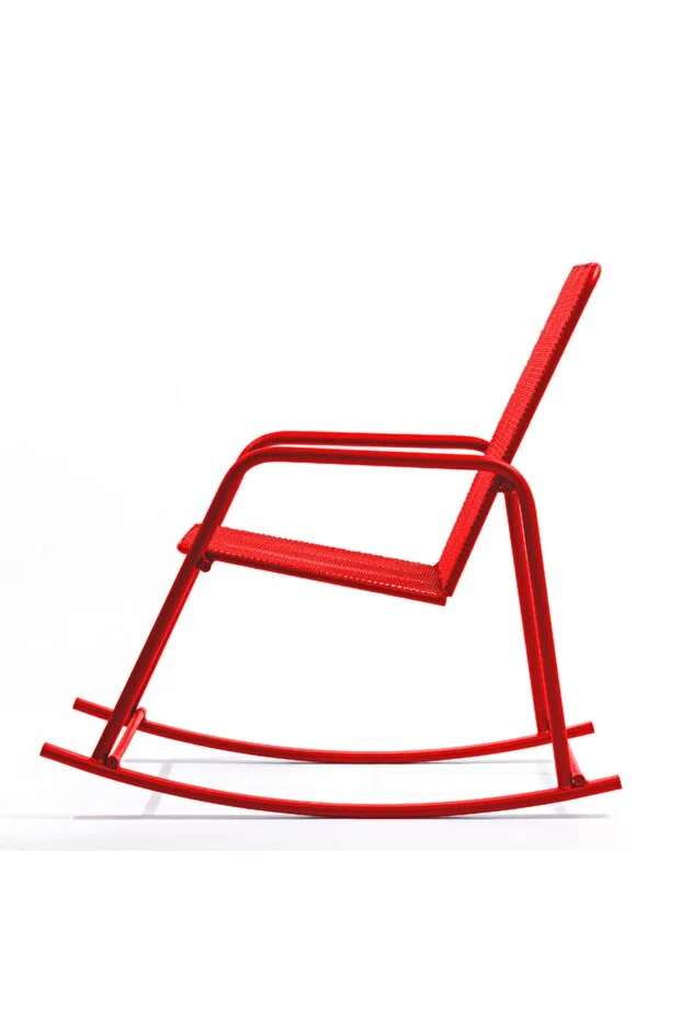 Minderli Kırmızı Metal Sallanan Sandalye