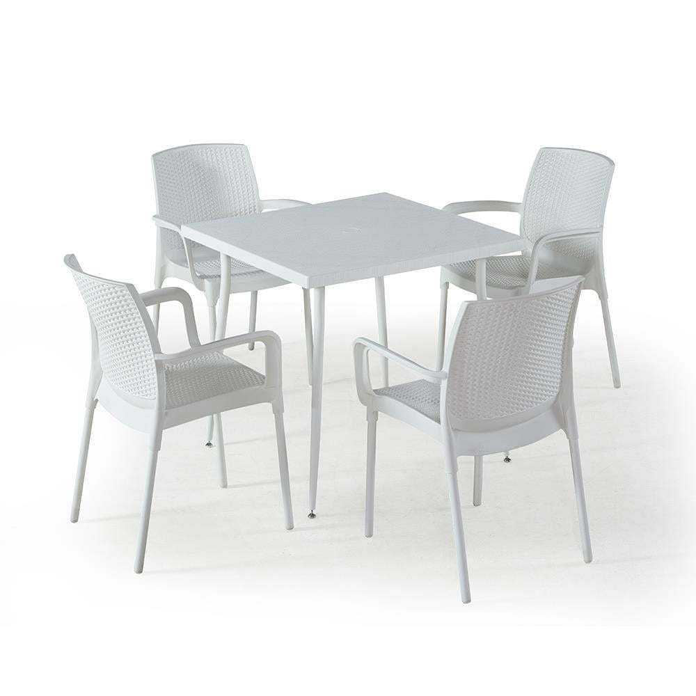 NS4 Rattan Masa Takımı 80x80 Masa + 4 Adet Rattan Sandalye