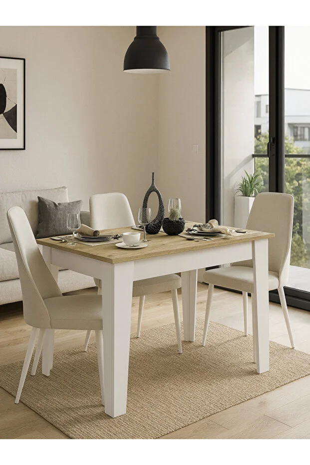 Tatyos Kapaklı Yemek Masası - Gizli Bölmeli Mutfak Masası Beyaz-Safir 110cm