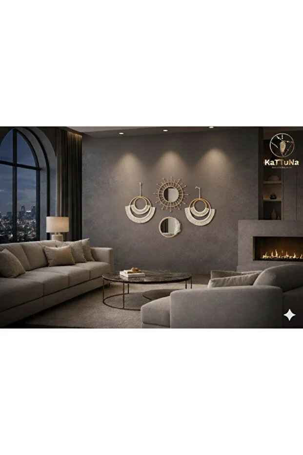 Makrome Bambu Ve Ahşap Ayna Duvar Dekorasyon Ürünü 4’lü Set Makrome Bambu Ve Ahşap Ayna Duvar Dekorasyon Ürünü 4’lü Set