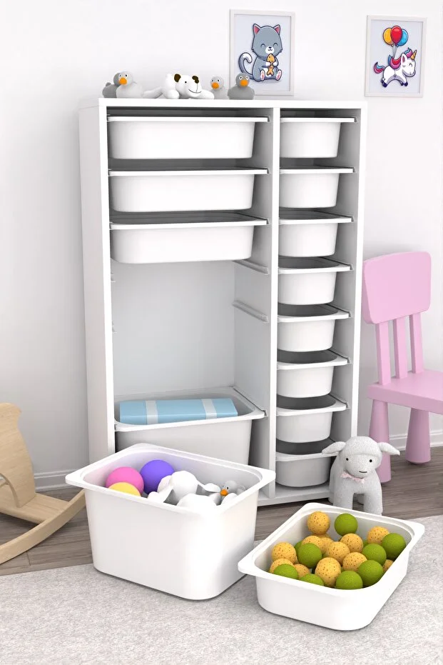 Rine 14 Sepetli Çok Amaçlı Oyuncak Dolabı Beyaz Rine 14 Sepetli Çok Amaçlı Oyuncak Dolabı Beyaz