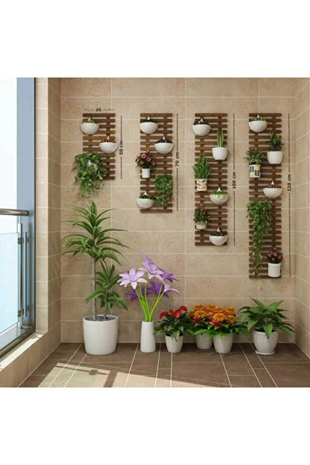 Ahşap Duvar Çiçeklik Saksılık 4'lü Merdiven Set Ahşap Duvar Çiçeklik Saksılık 4'lü Merdiven Set