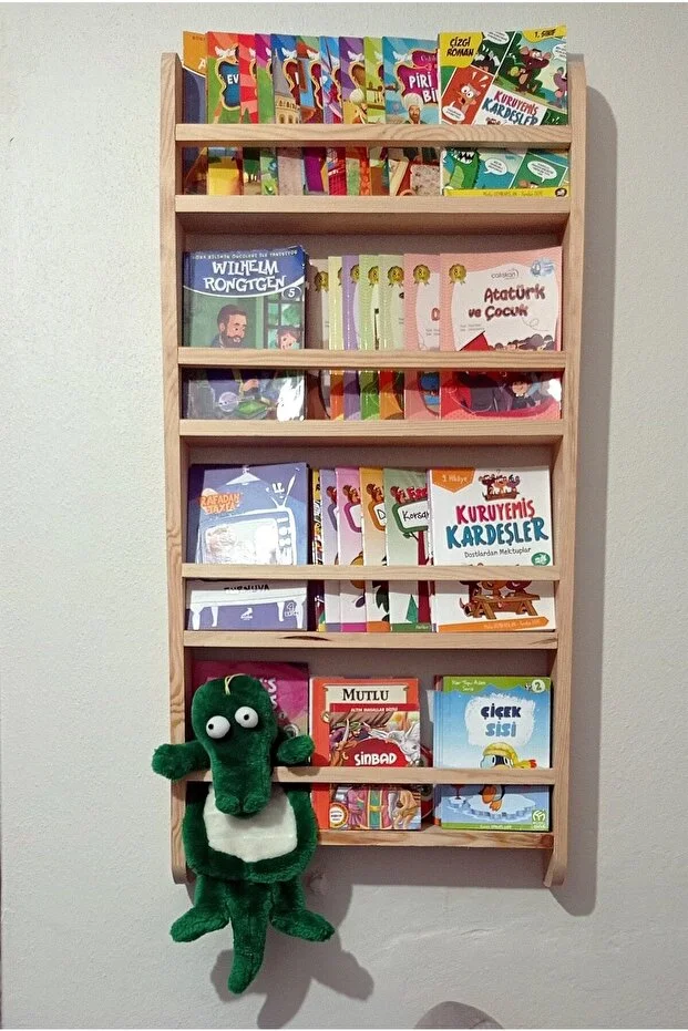 Montessori Çocuk Odası Kitaplığı Ahşap Ham Verniksiz Doğal Kitaplık 100*50*9 Ahşap Kitaplık