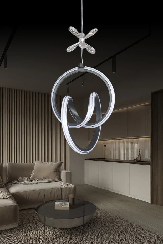 Yaren Siyah Kumandalı 3 Renk LED Krom Çizgili Kelebek Dekorlu Sarkık Dimmerli Avize Yaren Siyah Kumandalı 3 Renk LED Krom Çizgili Kelebek Dekorlu Sarkık Dimmerli Avize