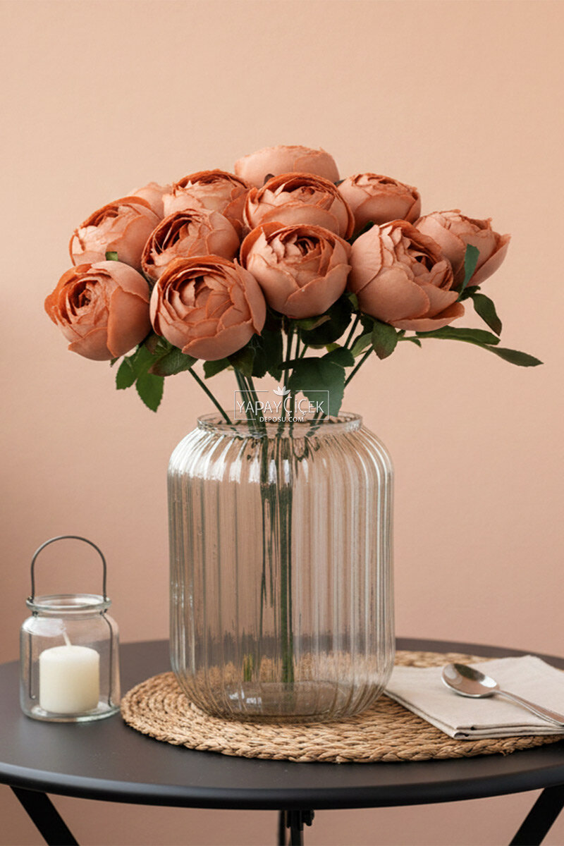 Yapay Çiçek 12li Şakayık Demeti 35 cm Kahverengi