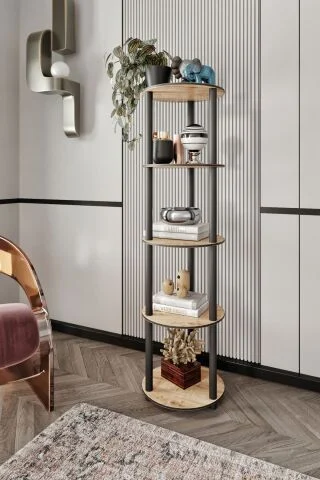 5 Katlı Dekoratif Yuvarlak Kitaplık