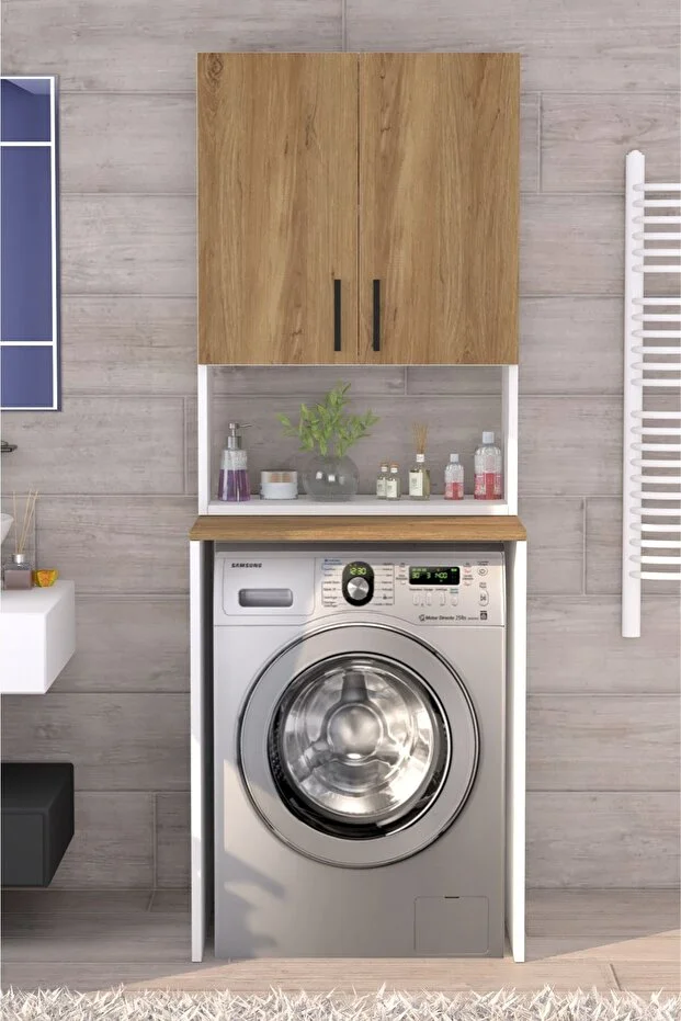 Üst Dolaplı Çok Amaçlı Çamaşır Makinesi Banyo Dolabı Beyaz Üst Dolaplı Çok Amaçlı Çamaşır Makinesi Banyo Dolabı Beyaz