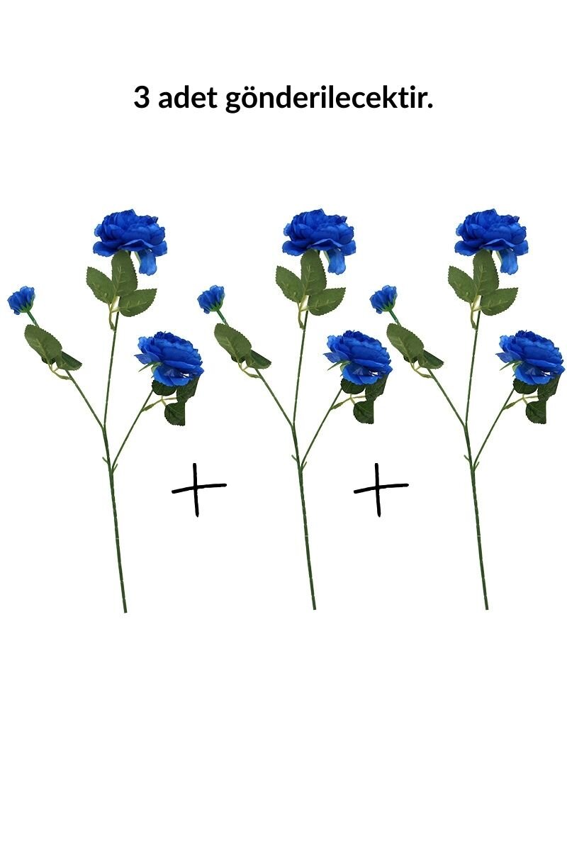 Yapay Çiçek Pastel 3 Adet Çöl Gülü 60 cm Lacivert