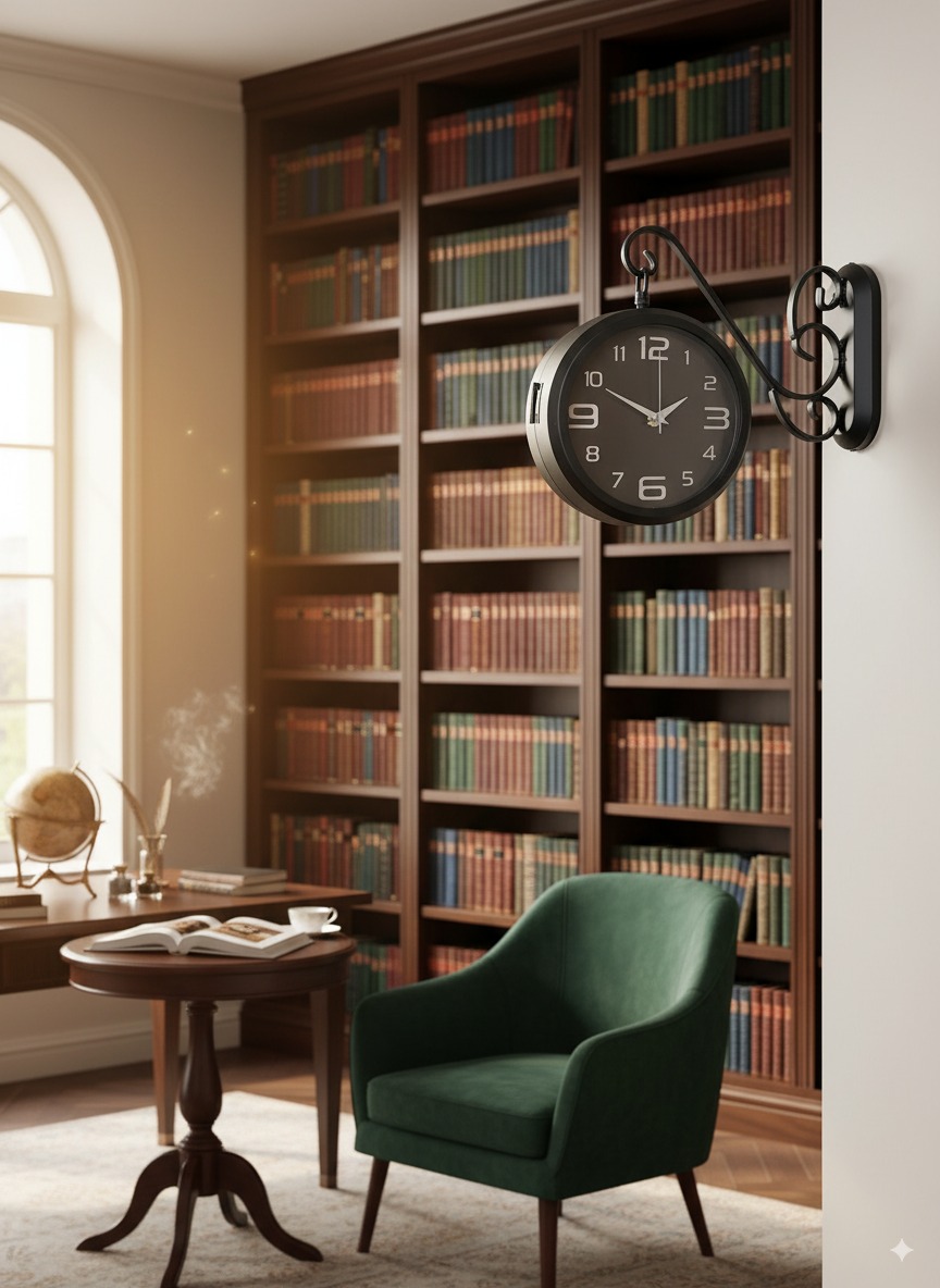 Çift Taraflı Modern İstasyon Duvar Saati – 36×25 cm