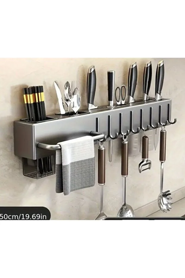 50 cm Mutfak Rafı Organizer Askılık Duvara Monte Kendinden Yapışkanlı Düzenleyici Delmeden Montaj