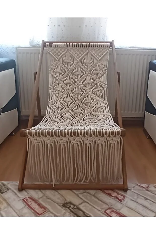 Tasarım Ahşap Makrome Şezlong