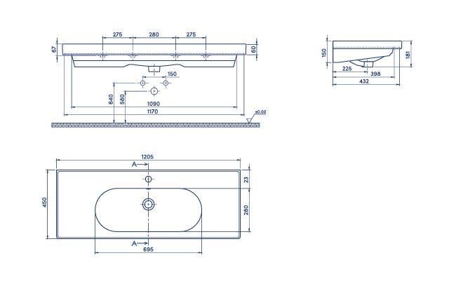 Turkuaz Ceratyle Arya Etajer Uyumlu Damlalıklı Lavabo 120*45 cm