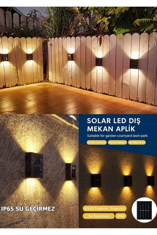 Güneş Enerjili Su Geçirmez Dış Mekan Aydınlatma Lambası-Tekli Model Solar LED Bahçe Aplik Işığı