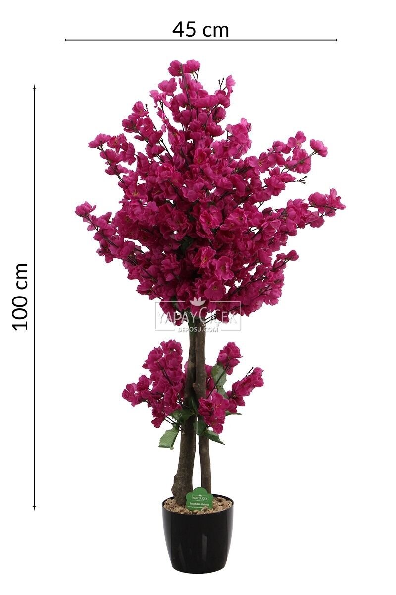 Saksıda Yapay 2 Gövdeli Bahar Dalı Ağacı 100 cm Mor
