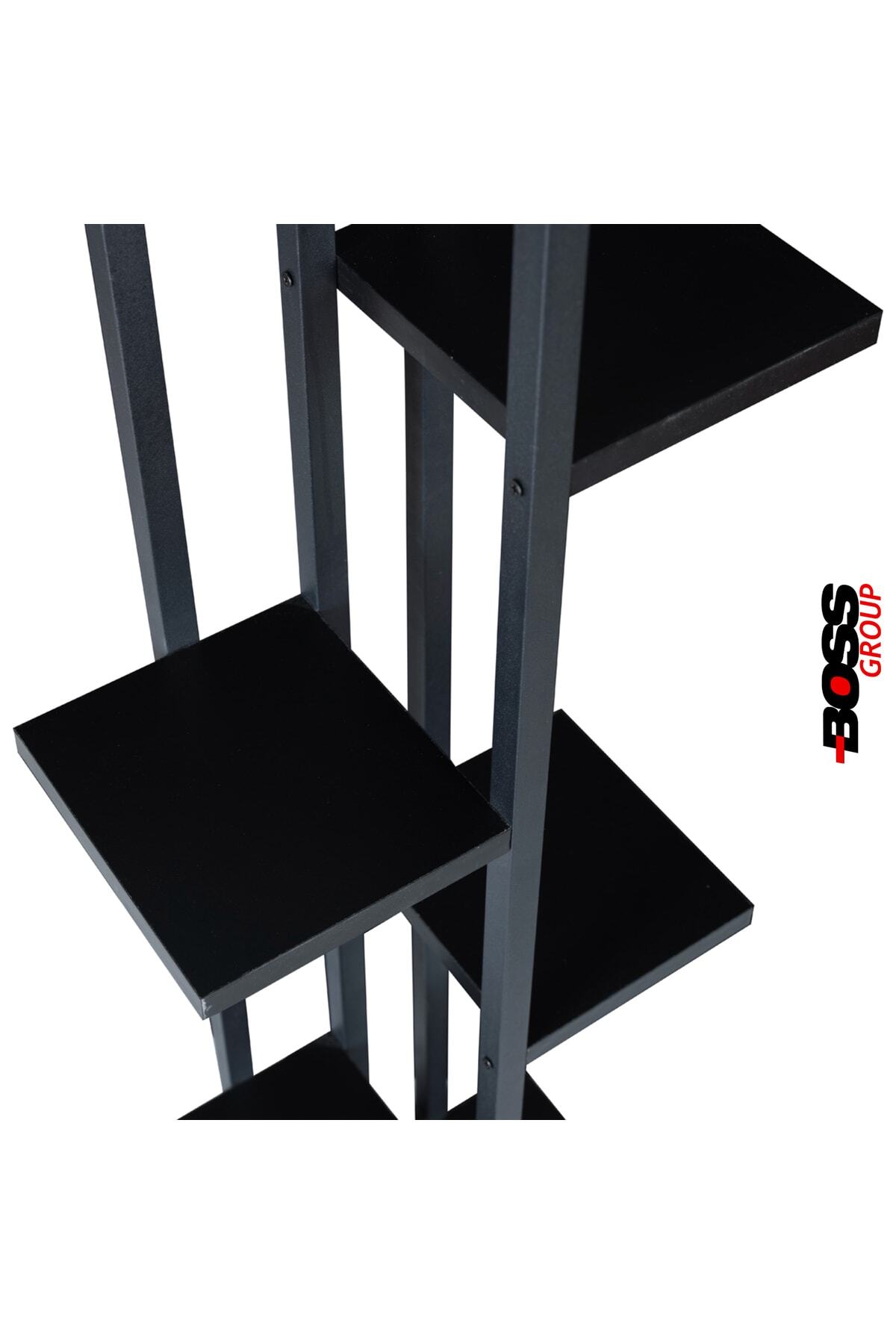 Çiçeklik 6 Bölmeli Raf Metal Çerçeveli Sağlam Modern Siyah Çiçeklik Saksı Düzenleyici Raf Stant