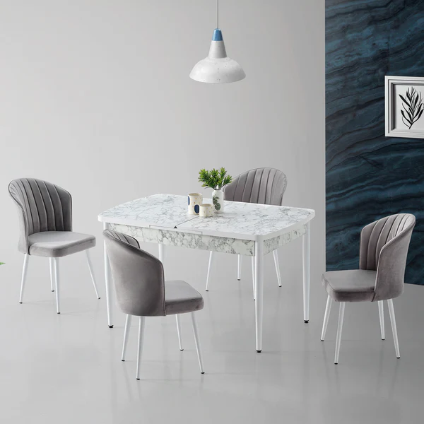 Carrara Masa Takımı | Rubi Sandalye | Baybface Kumaş | 4 Sandalye Carrara Masa Takımı | Rubi Sandalye | Baybface Kumaş | 4 Sandalye