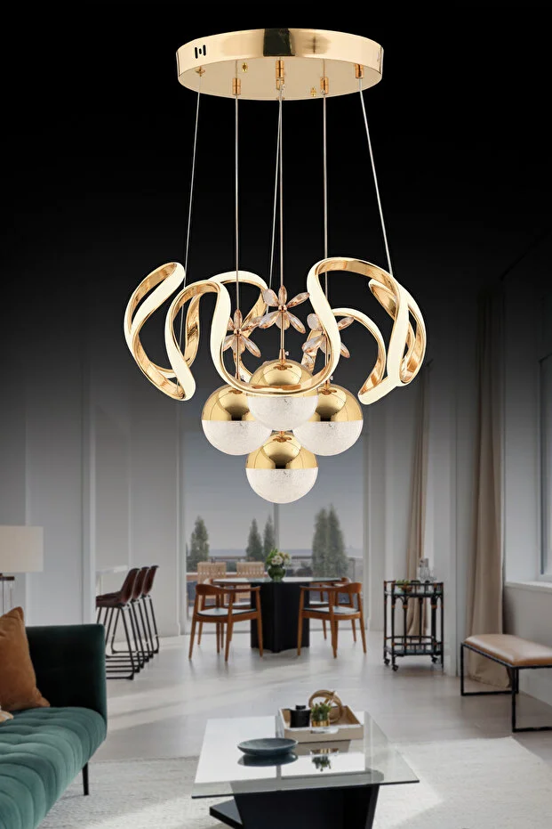 Mina Gold 3 Renk Ledli Modern Lüx Led Avize