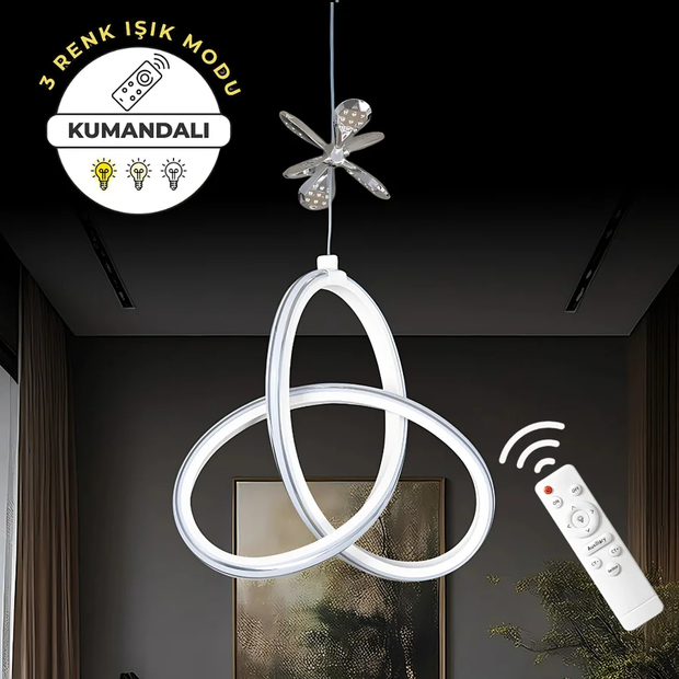 Yonca Beyaz Kumandalı 3 Renk Dimmerli LED Krom Çizgili Krom Kelebek Detaylı Sarkıt Avize Yonca Beyaz Kumandalı 3 Renk Dimmerli LED Krom Çizgili Krom Kelebek Detaylı Sarkıt Avize