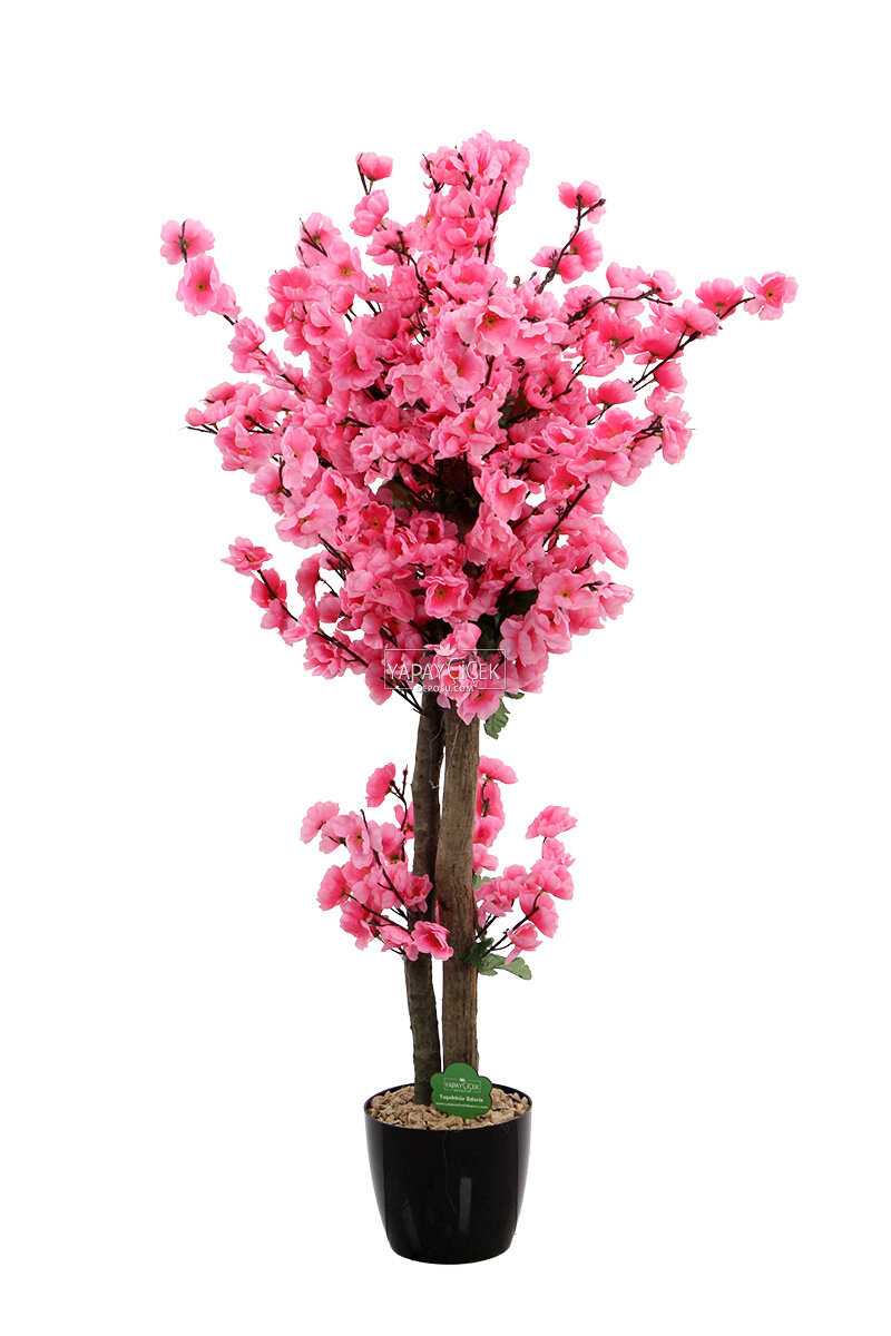 Saksıda Yapay 2 Gövdeli Bahar Dalı Ağacı 100 cm Pembe