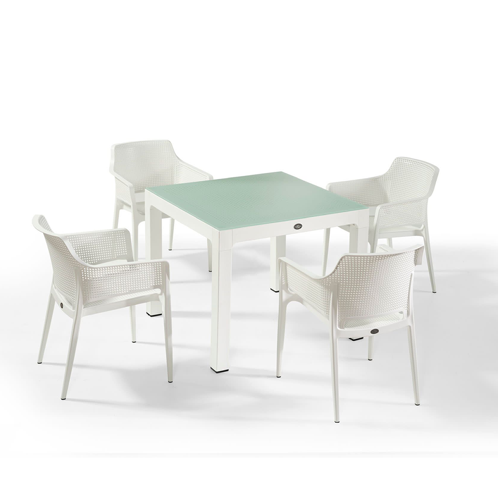 NS1 Masa Takımı 90x90 Camlı Masa + 4 Adet Koltuk NS1 Masa Takımı 90x90 Camlı Masa + 4 Adet Koltuk