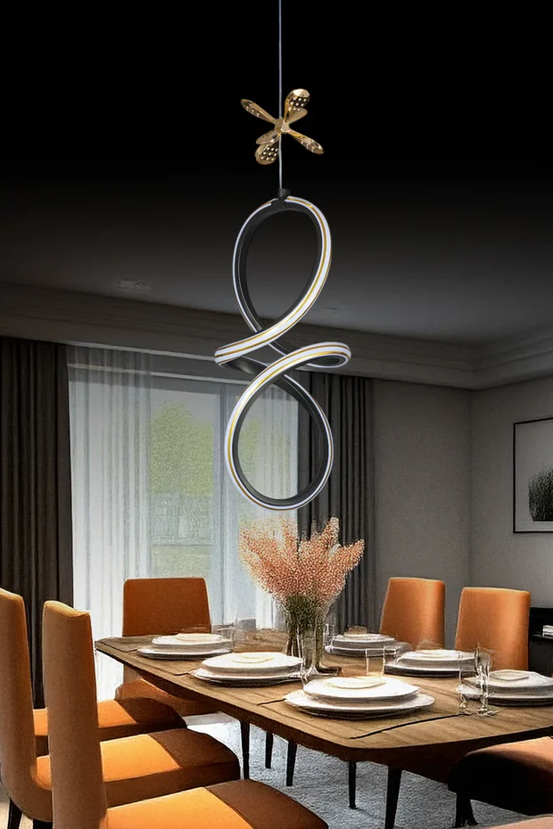 Badem Siyah Gold Çizgili 3 Renk Kumandalı Dimmerli Kelebek Detaylı Sarkıt Led Avize Badem Siyah Gold Çizgili 3 Renk Kumandalı Dimmerli Kelebek Detaylı Sarkıt Led Avize