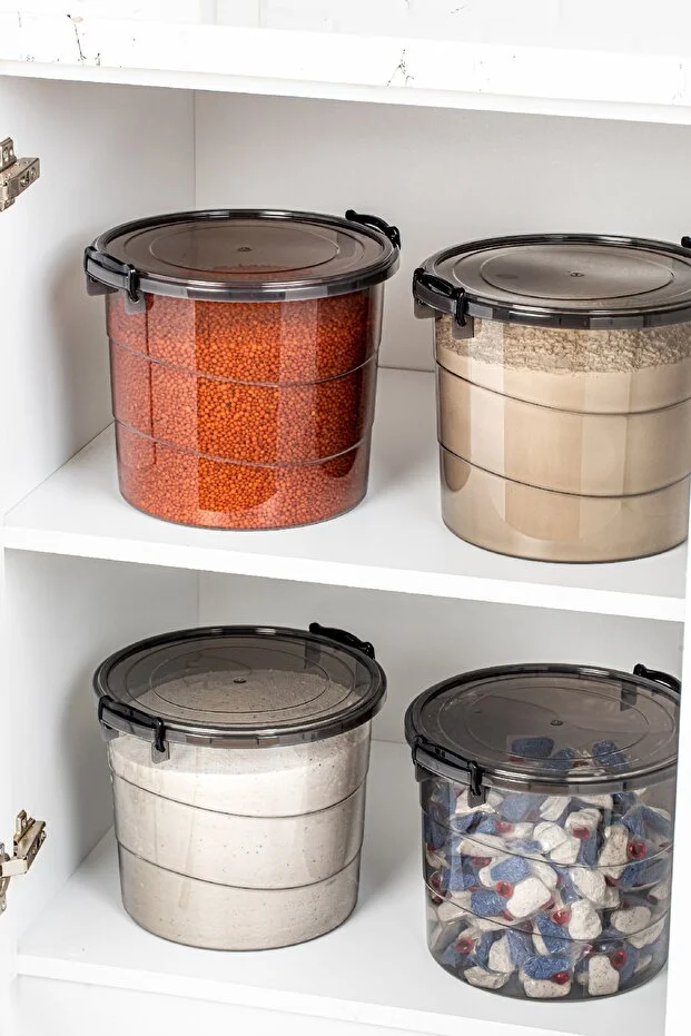 2li Yuvarlak Kulplu Deterjanlık Saklama Kutusu Kabı Mega Boy 7 Litre Antrasit