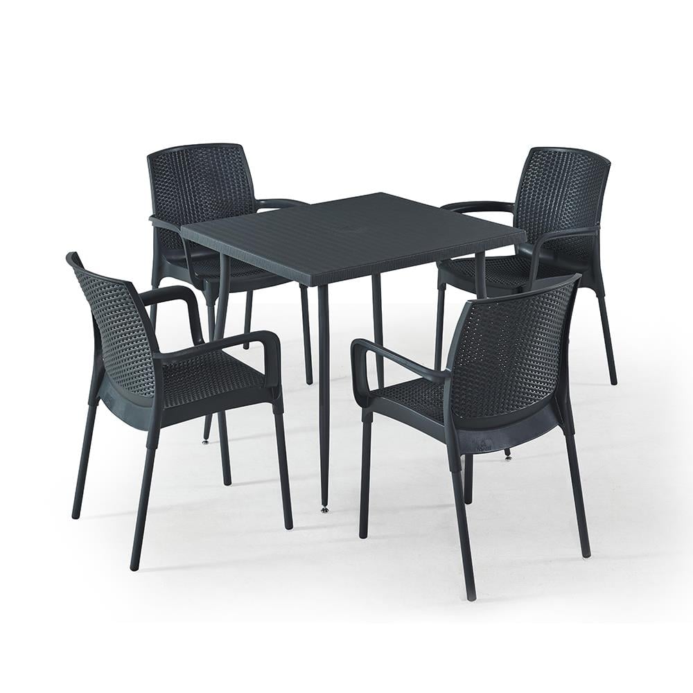 NS4 Rattan Masa Takımı 80x80 Masa + 4 Adet Rattan Sandalye