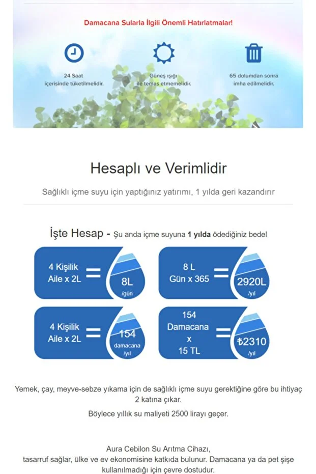 Aura Cebilon Silver Pompasız Su Arıtma Cihazı