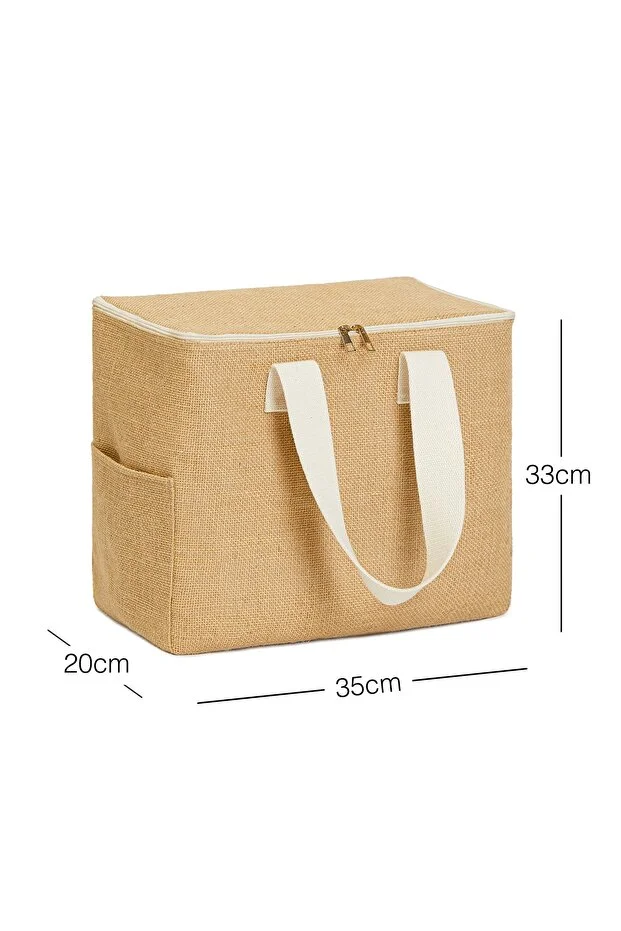 Büyük Boy Jüt Buzluk Termal Piknik Kamp Seyahat Plaj Soğuk Tutan Çanta 35x20x33