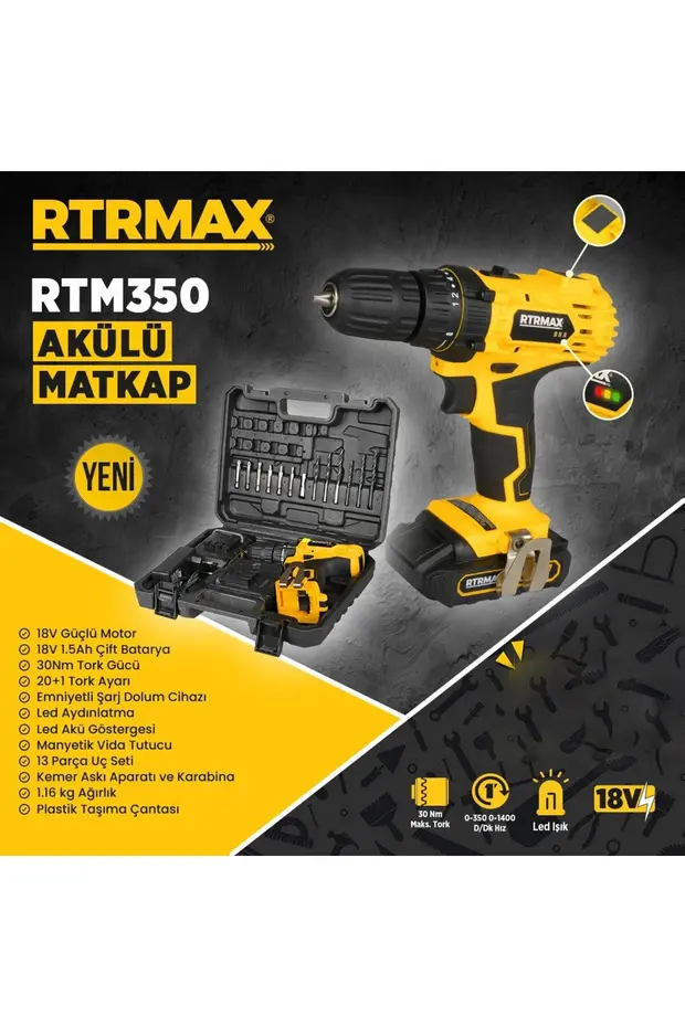 Rtm-350 Akülü Şarjlı Matkap Vidalama 18 Waat