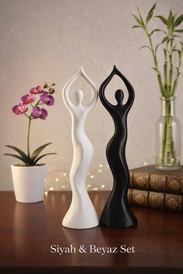 Siyah Beyaz Dekoratif Biblo Seti – Modern Minimal Salon Ofis Raf Dekoru