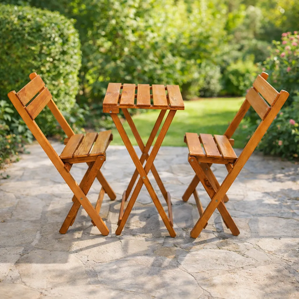 3'lü Ahşap Bistro Set - 2 Kademeli Katlanır Masa ve Sandalye 3'lü Ahşap Bistro Set - 2 Kademeli Katlanır Masa ve Sandalye